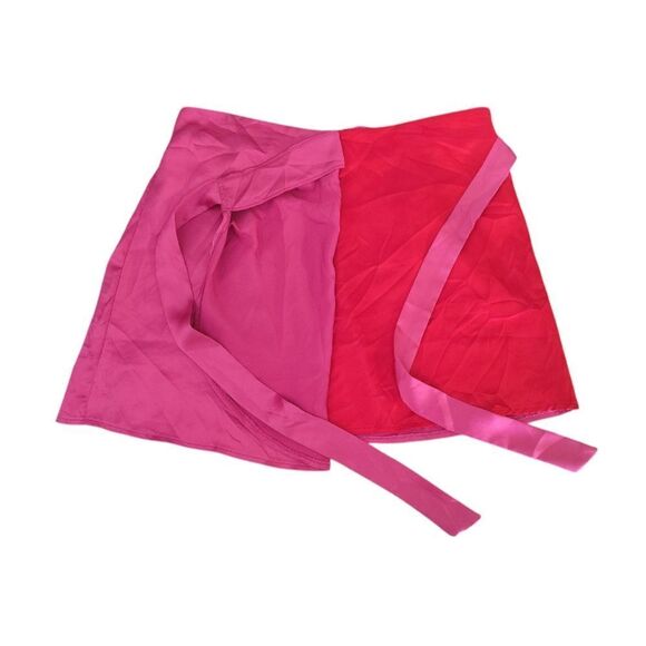 Sincerely Jules Pink Red Satin Faux Wrap Pull On Mini Skirt Size XL - Picture 3 of 6